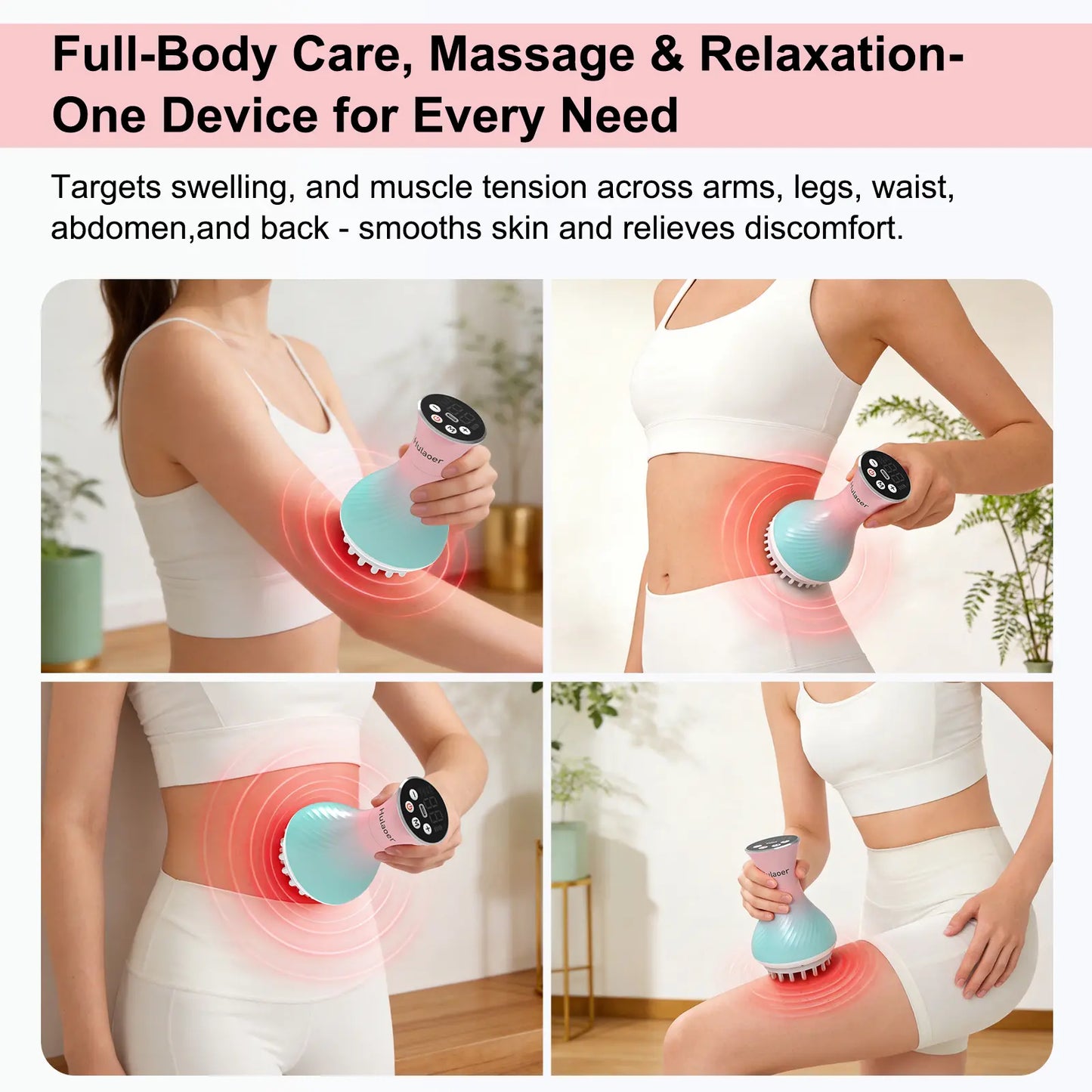 HULAOER Professional Rechargeable Handheld Massager with Heat & Vibration – Full‑Body Deep Muscle & Lymphatic Relief for Neck, Back, Arms & Legs, Portable Pain Relief Device, Adjustable, Therapy